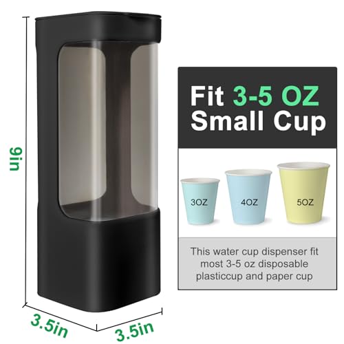 Cup Dispenser, Wall Mounted Water Cooler Cup Dispenser for 3oz-5oz Disposable Cups, Bathroom Cup Holder, Plastic Paper Cup Dispenser with Adhesive/Screw Mount for Office, Hospital, Bathroom - color: Black