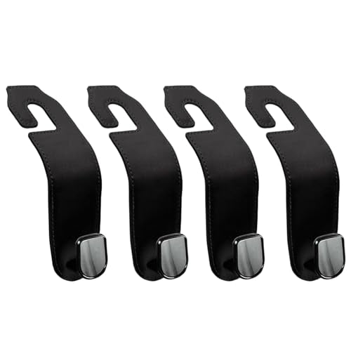 Leather Seat Headrest Hook, 4 Pack Purses and Bags Holder Hanger for Car Groceries Organization Accessories, Black - color: Black, size: 4 Pack