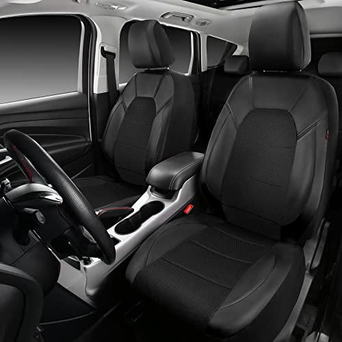 CAR PASS Leather and 3D Air Mesh Universal Fit Car Seat Covers, for Sedans,Trucks,Suvs,Airbag Compatible,Zipper Design and Reserved Opening Holes for Headrest(Full Set, Black and Black)