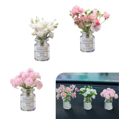 3 PCS Mini Flower Car Accessories, Cute Floral Car Decor for Women, Dashboard and Mirror Glass Vase Ornaments, Versatile Auto Interior Accents for Most Vehicles (Multicolored)