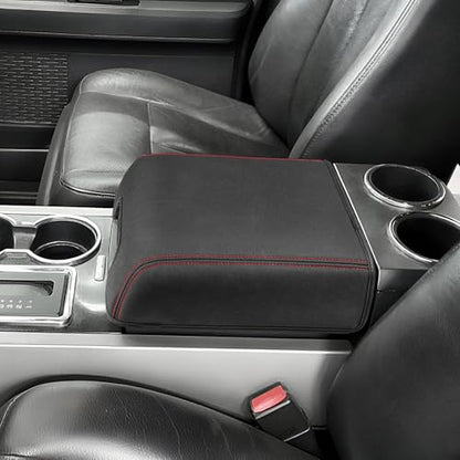 Center Console Cover for Ford F150 XL XLT 2004-2014, Expedition 2007-2014, Lincoln Mark LT 2006-2008, PU Leather Armrest Lid Protector, Anti-Scratch, Red Stitches (Fits Bucket Seat Console Only) - size: Bucket Seat, 04-14 F150 XL XLT, red stitch