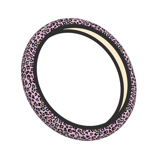 Pink Leopard Print Neoprene Steering Wheel Cover for Men Women Anti-Slip Elastic Steering Wheel Protective Cover 15in Universal Car Accessories Fit Cars, SUVs, Auto - color: Pink Leopard Print