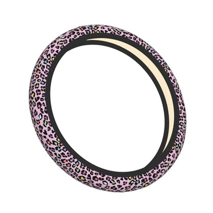 Pink Leopard Print Neoprene Steering Wheel Cover for Men Women Anti-Slip Elastic Steering Wheel Protective Cover 15in Universal Car Accessories Fit Cars, SUVs, Auto - color: Pink Leopard Print