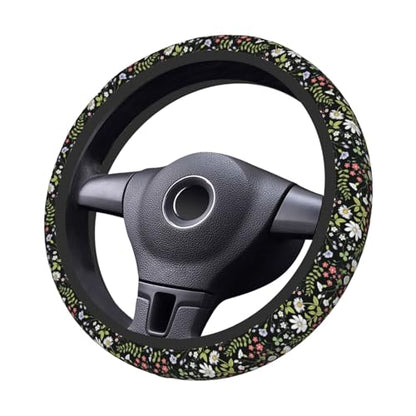 Garden Plants Floral Elastic Steering Wheel Cover, Non-Slip Breathable Neoprene Steering Wheel Covers, Women Car Accessories, Universal 15 Inch Fit Auto, Suvs, Truck - color: Garden Plants Floral
