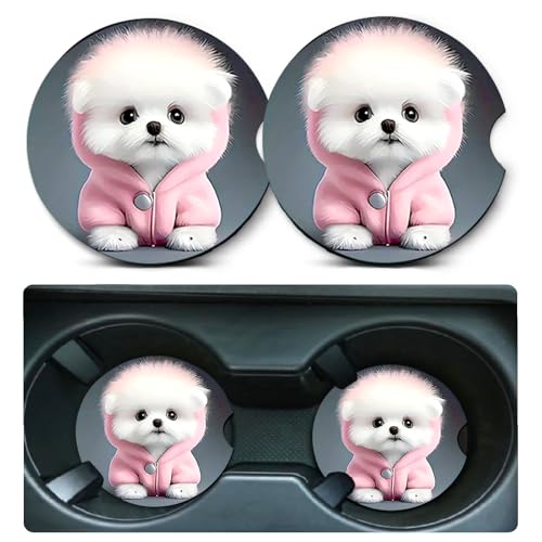 Car Coasters for Cup Holders,2 Pack Dog Car Coasters,2.75" Universal Size Anti Slip Rubber Mat,Automotive Cup Holder Decal Decor Accessories,Gifts for Dog Lovers for Women,Men,Mom - color: Cute Little Dog