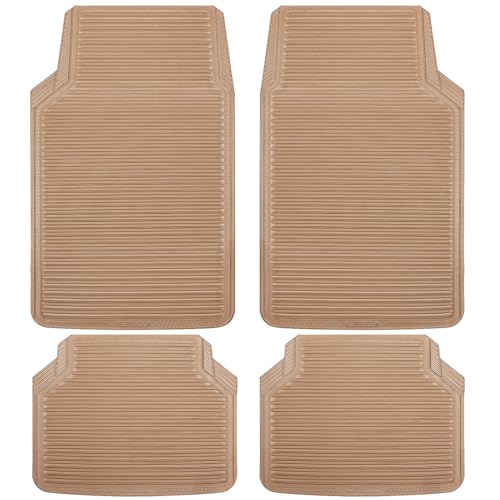 CAR PASS Rubber Floor Mats - All Weather, Full Set 4-Piece, Waterproof Automotive Mats Trim to Fit Most Cars, Sedans, SUVs, Vans - Heavy Duty Anti-Slip Easy Clean, All Beige - color: Beige
