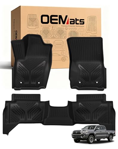 Premium Color TPE Floor Mats for Toyota Tacoma 2024 2025 2026 Double Cab Auto Tran (Not fit Hybrid) | Carbon Fiber Wing Design | All-Weather Floor Liners TRD/SR/SR5/limited 1st&2nd Row Mats