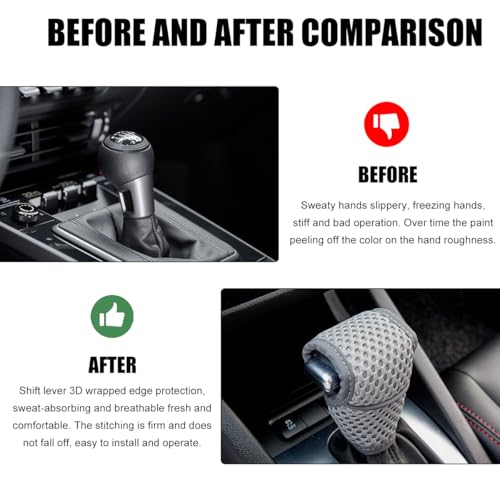 Car Gear Shift Knob Cover, Breathable Automotive Shift Knob Gear Handle Stick Protector Cover, Anti-Slip Anti-Scratch Auto Stick Shift Cover, Universal Car Accessories (Gray, Regular) - color: Gray, size: Regular