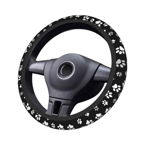 Paw Print Steering Wheel Cover - Black and White Dog Paw Steering Wheel Car Accessories Universal 15 Inch Cute Steering Wheel Cover Girls Women Men Anti Slip Breathable Wheel Cover Protector - color: Paw Print
