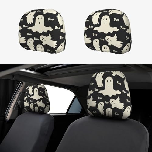 Ghost Pattern Cute Car Head Rest Covers 2 Piece Elastic Car Seat Headrest Protector Universal Fit Most Vehicles Auto Interior Accessories for Women Men - color: Ghost Pattern
