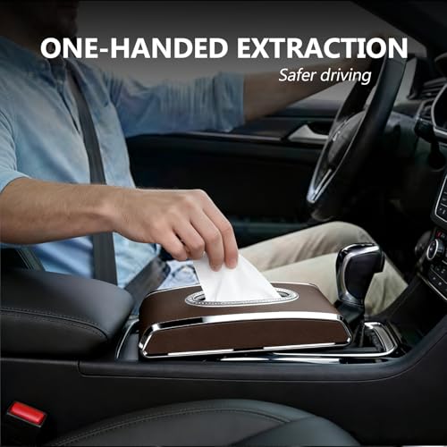 Faux Leather Car Tissue Holder for Interior, Multi-Function Tissue Box, Armrest & Back Seat Tissue Organizer, Sleek Kleenex Holder (Brown Flat) - color: Brown Flat
