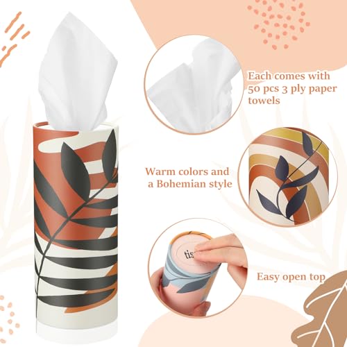 Maxcheck 20 Pack Car Tissues Cylinder with 3 Ply Facial Napkins Bulk, Travel Round Tissue Boxes for Car Cup Holder Paper Napkins Tube Container for Home Bathroom Office(Boho Style) - style: Boho Style