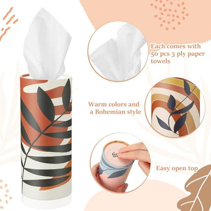 Maxcheck 20 Pack Car Tissues Cylinder with 3 Ply Facial Napkins Bulk, Travel Round Tissue Boxes for Car Cup Holder Paper Napkins Tube Container for Home Bathroom Office(Boho Style) - style: Boho Style