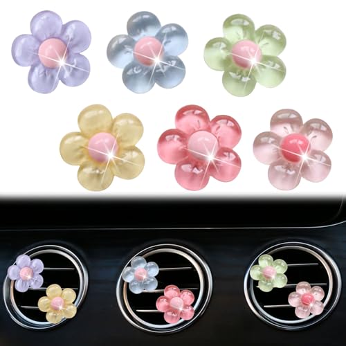 6Pcs Multicolor Pentapetal Flower Car Accessories for Women, Flower Cars Air Vent Clips Air Conditioner Outlet Decoration Car Interior Decor Charm, Air Fresheners Interior Accessories