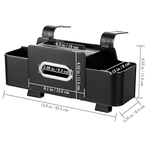 4-in-1 Back Seat Car Organizer, Upgraded Multifunctional Car Storage Box, Hanging Back Seat Storage Organizer, Partition Design, with Phone Holder, Tissue Box, 2 Cup Holders, 2 Hooks