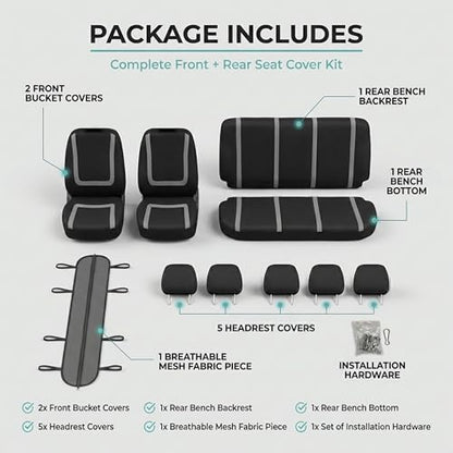 FH Group Car Seat Covers Unique Flat Cloth Full Set Automotive Seat Covers Front Set and Rear Solid Bench Gray Black Seat Covers w. Gift Universal Fit Interior Accessories for Cars Trucks and SUVs - color: Gray