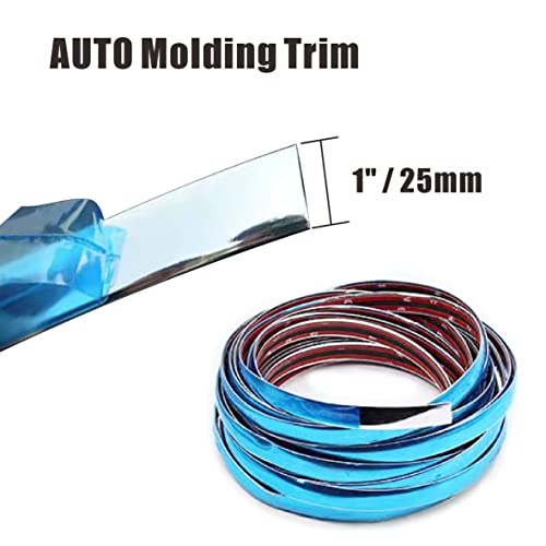Chrome Silver Car Exterior and Interior Molding Trim Universal Bumper Window Door Body Side and Household Furniture Surfaces Decorative Strip Scratch-Proof (Width: 1 inch (25mm), Length: 8Ft)