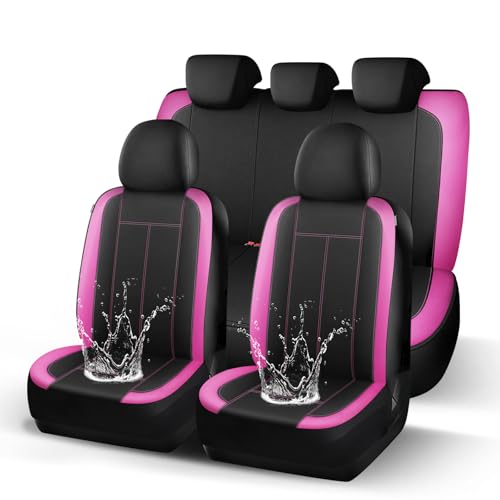 HChengkikz Car Seat Covers Full Set, Waterproof Neoprene Car seat Covers Full Set, Airbag Compatible, Universal Fit Automotive Seat Covers for Most Cars, Trucks, SUVs (Black + Pink) - color: N816 Black Pink, size: Full Set