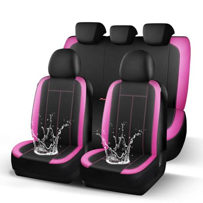 HChengkikz Car Seat Covers Full Set, Waterproof Neoprene Car seat Covers Full Set, Airbag Compatible, Universal Fit Automotive Seat Covers for Most Cars, Trucks, SUVs (Black + Pink) - color: N816 Black Pink, size: Full Set