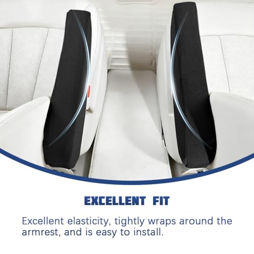 2PCS Car Front Seat Armrest Covers, Soft & Comfortable Elastic Fabric Vehicle Arm Rest Cushion, Stretch Automotive Center Console Skin Protector, Universal for Truck SUV Sedan (Black) - color: Black