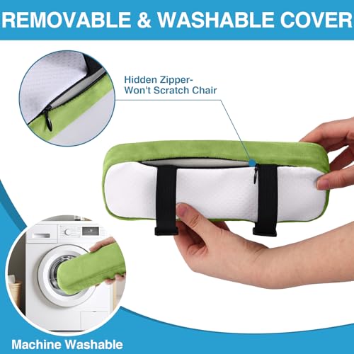 Smiry Ergonomic Office Chair Armrest Pads, Memory Foam Arm Rest Covers, Non-Slip Armrest Cushion with Adjustable Buckles and Straps, Elbow Relief for Desk, Gaming & Wheelchair (Green, Set of 2) - color: Green