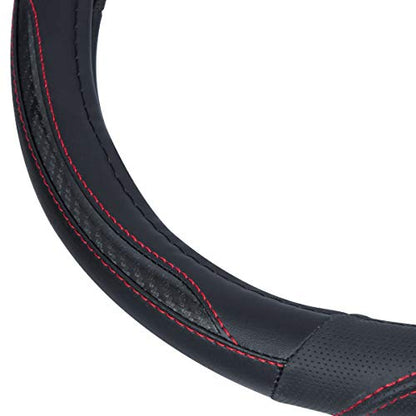BDK UltraSport Steering Wheel Cover - Perforated Microfiber Leather with Carbon Fiber Detail & Contrast Stitching Black w/Red Stitching