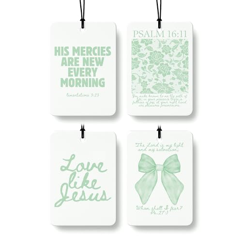 Green Coquette Bow Floral Christian Car Air Freshener 4 Pcs, Preppy Girly Religious Hanging Air Freshener for Cars Closet Drawer Books, Cute Christian Car Accessories Mirror Decor for Women - color: Green Christian -01