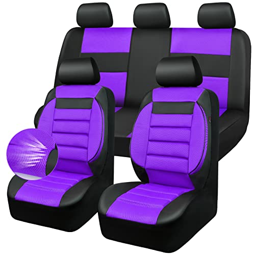 CAR PASS Leather 3D Foam Back Support Car Seat Covers Full Set Air Mesh Automotive Seat Covers, All Season Car Seat Cover Fit Automotive,SUV,Sedan,Van, Airbag Compatible Elegance (Black Purple) - color: black and purple