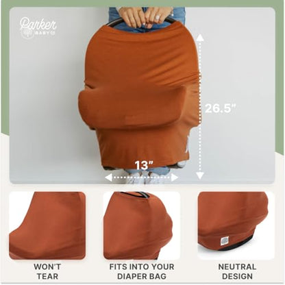 Parker Baby 4 in 1 Car Seat Cover for Girls and Boys - Stretchy Carseat Canopy, Nursing Cover, Grocery Cart Cover, High Chair Cover - “Clay” - color: Clay