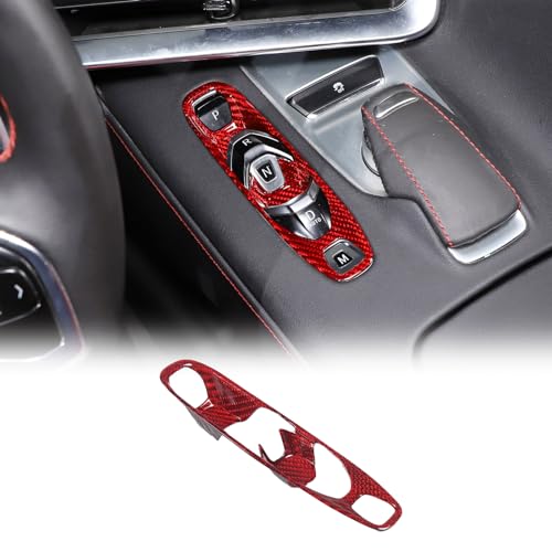 Real Carbon Fiber Console Gear Shift Button Panel Trim Cover Compatible with Chevrolet Corvette C8 2020-2025, Interior Shifter Panel P D Auto M Button Trim Frame (Red) - color: Red