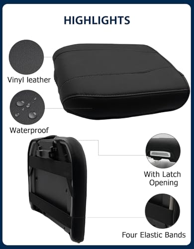 Center Console Cover for Chevy Silverado 1500 Accessories & GMC Sierra 2019-2026, Yukon & Tahoe & Suburban 2021-2026, Bucket Seat Only, Vinyl Armrest Middle Console Cover, Black-Gray Stitch - color: Black with gray stitching