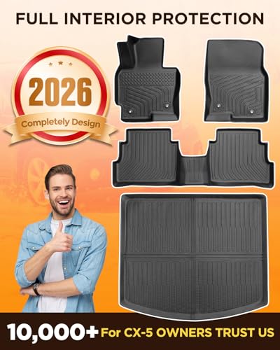 All Weather Car Floor Mats for Mazda CX5: 2013 2014 2015 2016 (1st Gen), Automotive Cargo Liner Full Set Accessory, Cutsom Fit for Mazda CX-5 SUV Tray Carpet Black Rubber Accessories Trunk Mat