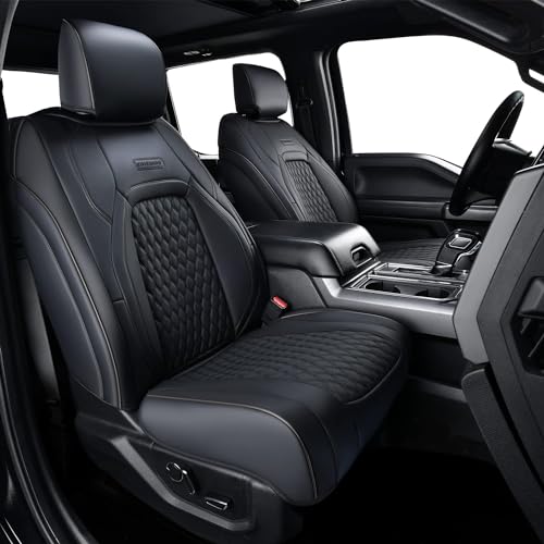 Coverado Full Set F150 Seat Covers, Waterproof Faux Leather Full Coverage Protector for 2015-2026 Ford F150 & 2017-2026 F250 F350 F450 Crew Cab, Black Truck Interior Car Seat Cushion Covers - color: Black, size: FullSet