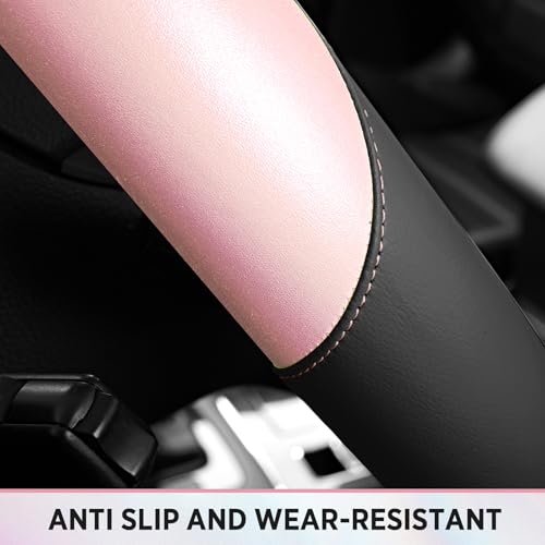 Road Comforts Steering Wheel Cover – Breathable Leather Steering Wheel Cover, Anti-Slip Grip, Universal Fit 14.5” to 15”, Heat & Cold Resistant for Cars, SUVs, and Trucks – Black & Shining Pink - color: Black&Pink