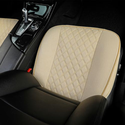 Linen Front Car Seat Cover Protector Anti-Slip Bottom Seat Cover Fits 95% of Vehicles,Wrapping Around The Bottom,Diamond Pattern(Beige-2Pcs) - color: Diamond Pattern-Beige, size: 2 Piece Linen