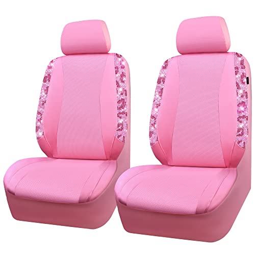 CAR PASS Leopard Diamond Car Seat Covers, Faux Leather Pink Bling Shining Rhinestones 2 Front, Universal Fit 95% Automotive Glitter Crystal Sparkle Strips for Cute Women Girl, Hot Pink - color: Leopard Print Pink, size: Two Front Seats
