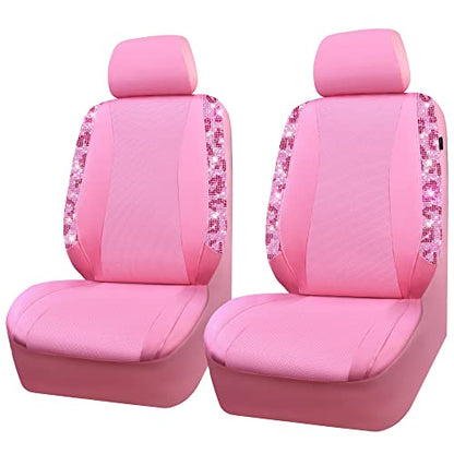 CAR PASS Leopard Diamond Car Seat Covers, Faux Leather Pink Bling Shining Rhinestones 2 Front, Universal Fit 95% Automotive Glitter Crystal Sparkle Strips for Cute Women Girl, Hot Pink - color: Leopard Print Pink, size: Two Front Seats