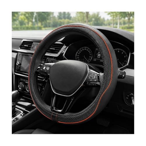 Car Steering Wheel Cover, 15 Inch Anti-Slip Breathable Leather Auto Steering Wheel Protector, Full Surround Soft Steering Wheel Cover for Men Women, Car Interior Accessories (Black & Orange) - color: Black & Orange