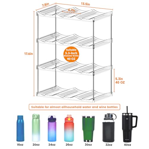 Stackable Water Bottle Organizer for Cabinet,4 Tier Water Bottle Holder for Stanley Yeti 40 oz Bottle Shelf,Clear Tumbler Storage Organizer,Wine Rack,Cup Organizer for Kitchen Cabinets Counter Pantry - size: 4 Tier-Hold 12 Bottles