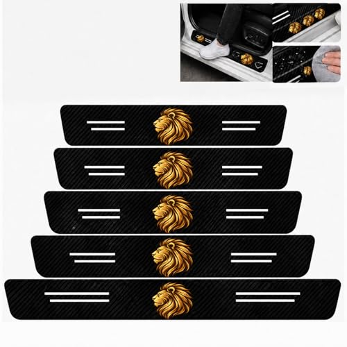 5PCS Lion Car Door Sill Protector, Carbon Fiber Leather Door Sill Sticker, Anti-Scratch Scuff Plate Sticker for All Car Models, Lion Car Accessories Decor, Lions Gifts for Men Women - color: Lion