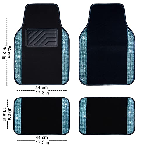 CAR PASS Bling Rhinestones Diamond Waterproof Car Floor Mat, Crystal Sparkly Shining Glitter Carpet, Anti-Slip PVC Heel Pad Universal for Interior Auto SUV,Sedan,Van,4pcs Girly Women Mint Teal Diamond - color: Mint Diamond