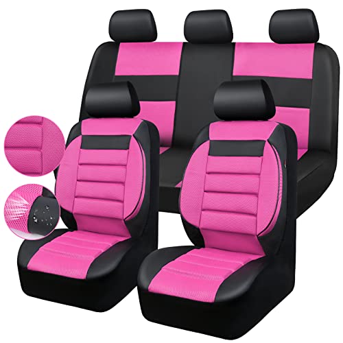 CAR Pass Leather 3D Foam Back Support Car Seat Covers Full Set Air Mesh Automotive Seat Covers, All Season Car Seat Cover Fit Automotive,SUV,Sedan,Van, Airbag Compatible Elegance (Black and Pink) - color: Black and Pink