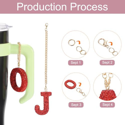 MECCANIXITY Bling Car Letter Charm, Initial J Letter Interior Car Rear View Mirror Decoration Hanging Crystal Ornaments for Women Bags Water Cup DIY Craft, Red - style: Letter J