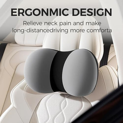 BABUR Car Headrest Pillow, 100% Memory Foam Softness Neck Support Pillow, Universal Fit Head Rest Travel Pillow for Pain Relief While Driving, Gray - color: Black Gray