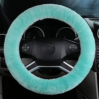Fluffy Steering Wheel Cover for Women Fuzzy Steering Wheel Cover Winter Warm Faux Wool Plush Car Wheel Cover Furry Steering Wheel Protector Universal Fit 15 Inch (Green) - color: Green