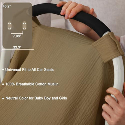100% Muslin Cotton Car Seat Cover Baby, Carseat Canopy Cover, Universal Fit Stroller Covers for Boys and Girls (Coffee) - color: coffee