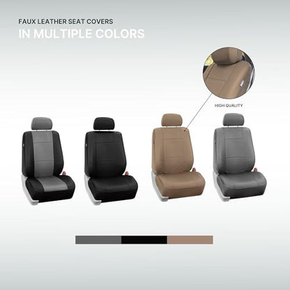 FH Group Front Set Faux Leather Car Seat Covers for Low Back Seat with Removable Headrest, Universal Fit, Easy to Clean Seat Covers for SUV, Sedan Van Tan - color: Tan, style: Front Set