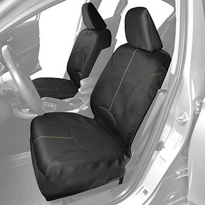 Motor Trend SpillGuard Waterproof Car Seat Covers, Front and Rear Full Set (Beige Stitch) – Neoprene Seat Protectors with Extended Bench Side Coverage for Auto, Truck, Van, and SUV - color: Beige Stitching