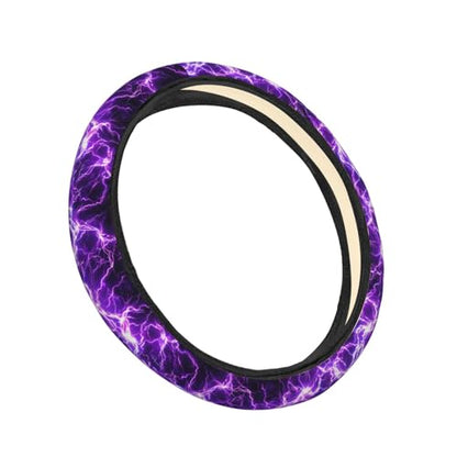 Black and Purple Lightning Cool Steering Wheel Cover for Women Men, Non-Slip Steering Wheel Protector Car Wheel Covers, Universal 15 Inch Fit for Auto, Suvs, Truck - color: Black And Purple Lightning Cool