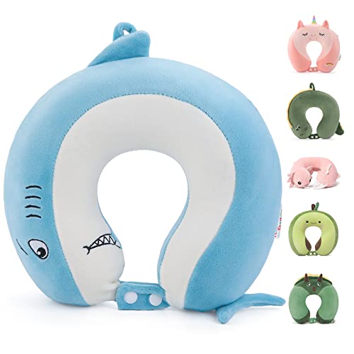 Shark Kids Travel Neck Pillow (3-8 Y/O), Memory Foam Toddler Pillows for Head & Chin Support, Cute Sleeping Essentials for Car Seat, Airplane, Stroller and Long Road Trip - color: Shark, size: Kids (Ages 3-8)